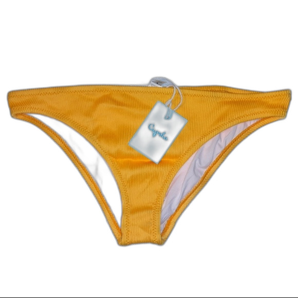 Cupshe Medium Yellow Ribbed Cheeky Bikini Bottom NWT - Picture 1 of 4